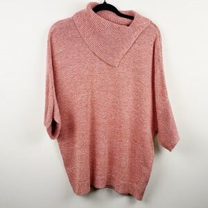 Cabi Women's Small Coral Pink Marled Knit Cowl Neck Short Sleeve Sweater